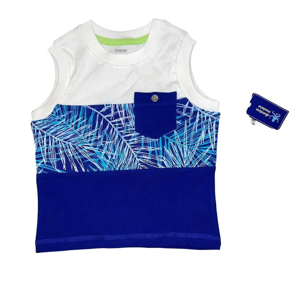 NWT Gymboree Blue Palm Leaf Tank Top & Reversible Bucket Hat